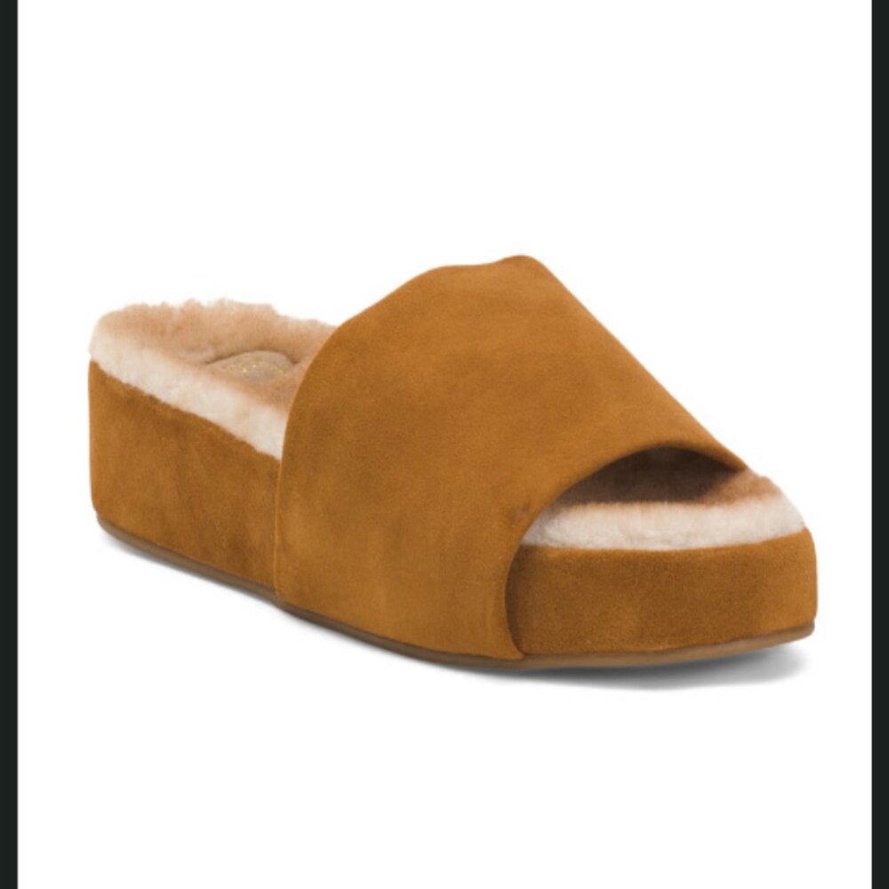 beek Suede Slide Sandal in Cognac Brown
